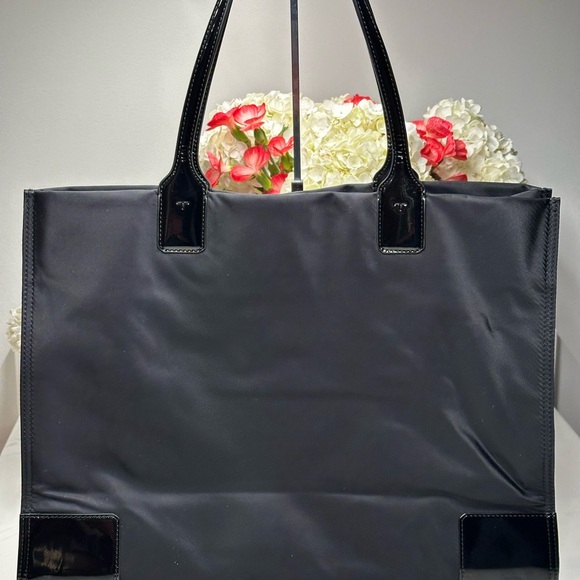 Tory Burch Black Patent Leather & Nylon Ella Tote NWOT - Picture 2 of 12